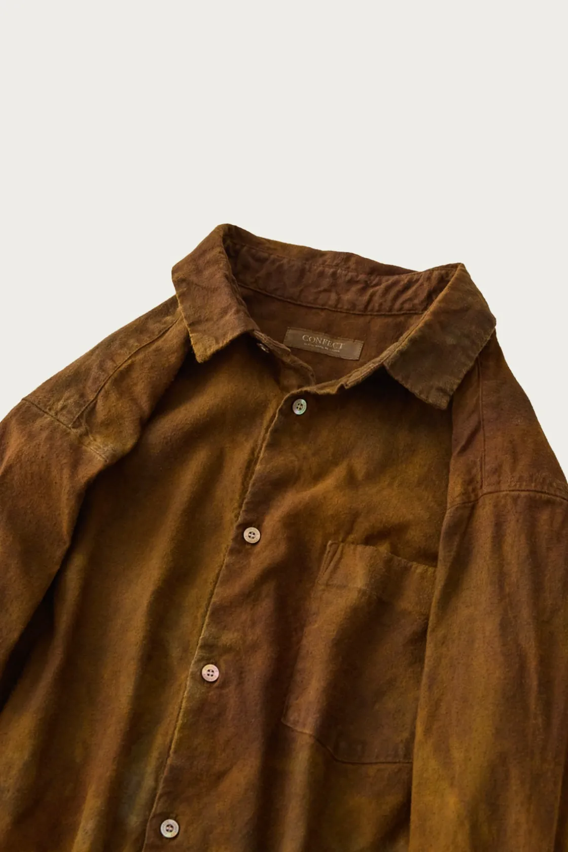Shirts<CONFECT Brushed Uneven Dyed Regular Collar Shirt - Brown