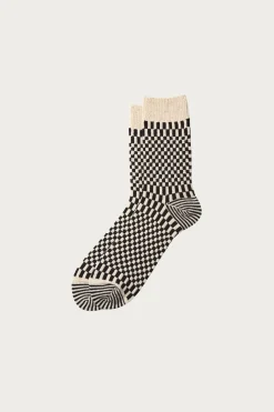 Accessories<Rototo Checkerboard Pattern Socks - Black