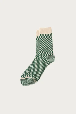 Accessories<Rototo Checkerboard Pattern Socks - Green
