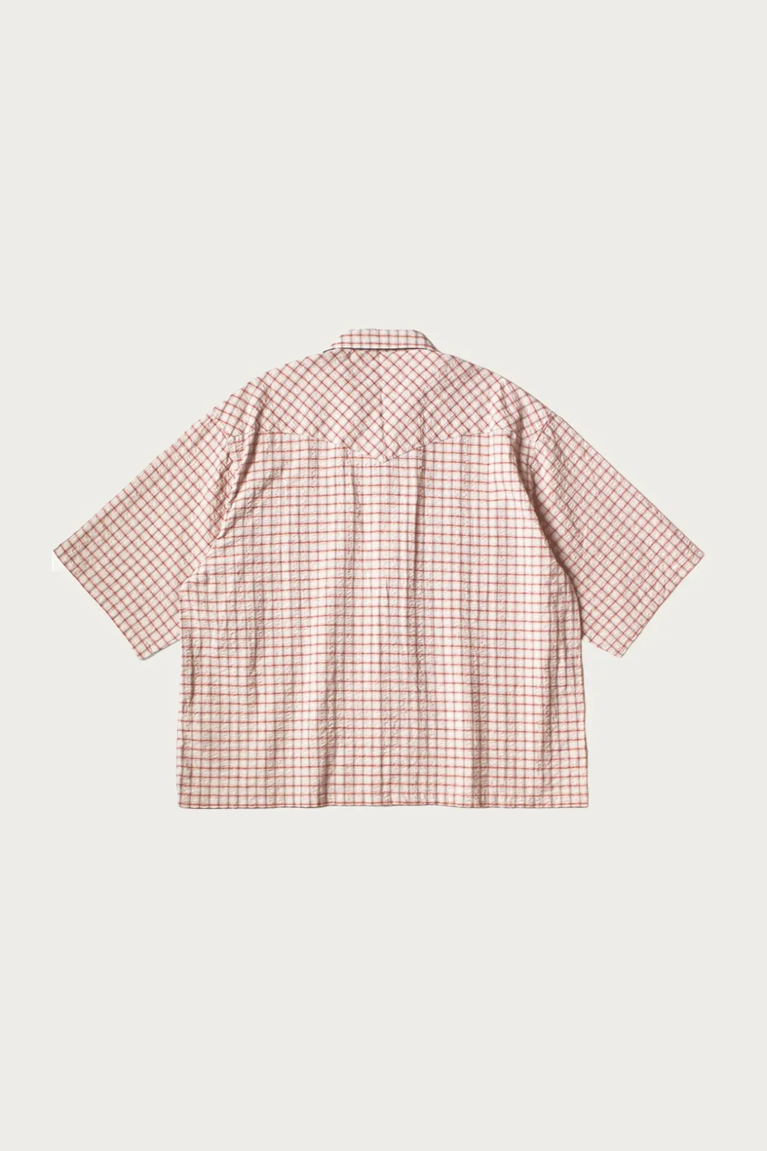 Shirts<Kapital Cotton Linen Seersucker Check Open-Collar Western BIG Shirt - Red