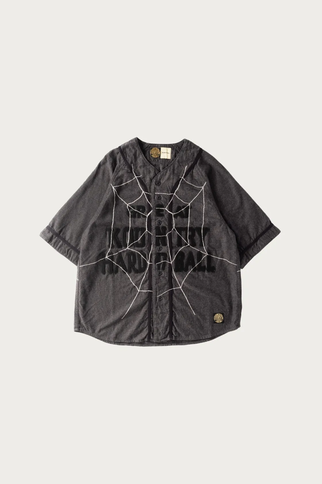 Shirts<Kapital Cotton Wool GREAT KOUNTRY Baseball Shirt (KOUNTRY DREAM CATCH Remake) - Dark Grey