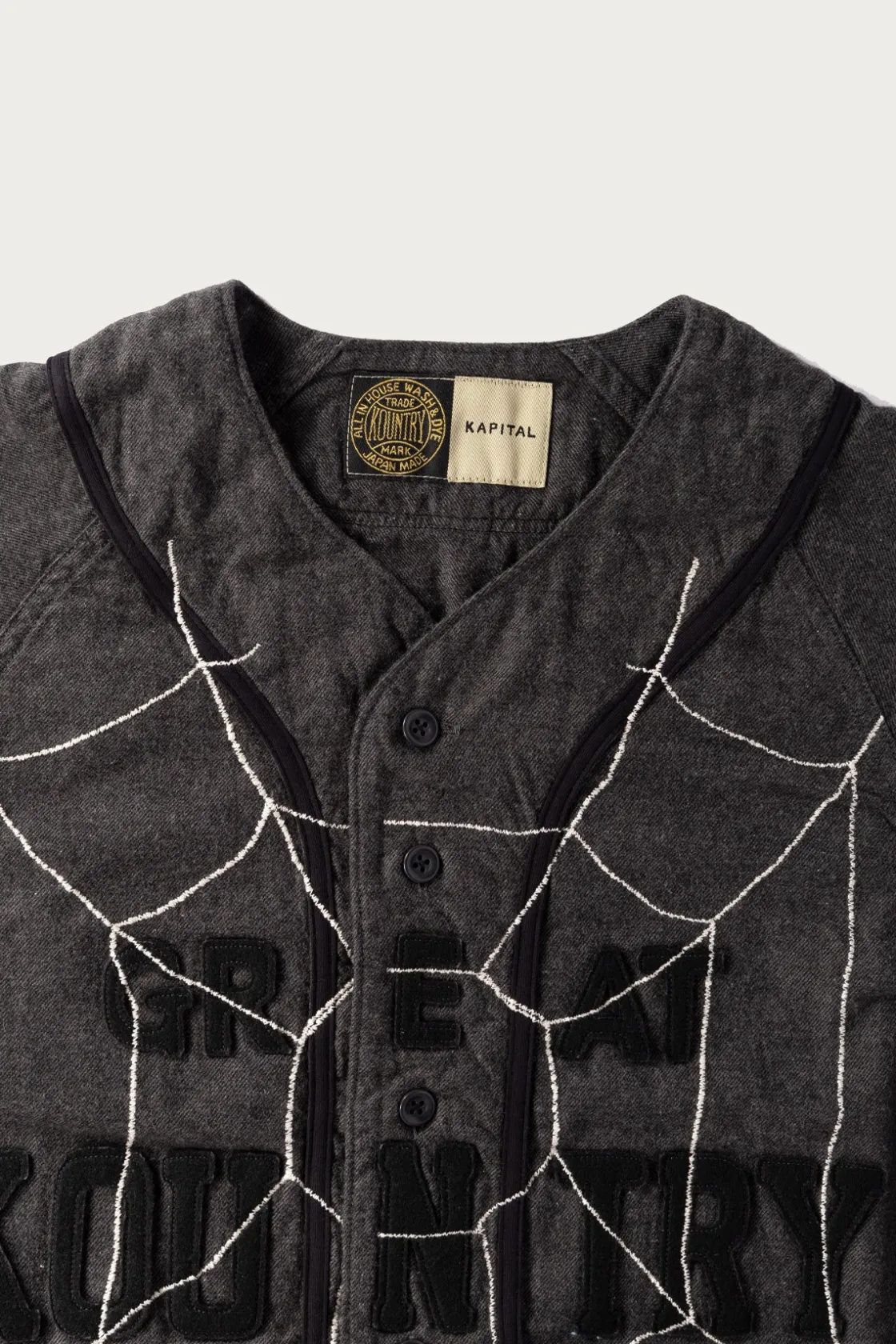 Shirts<Kapital Cotton Wool GREAT KOUNTRY Baseball Shirt (KOUNTRY DREAM CATCH Remake) - Dark Grey