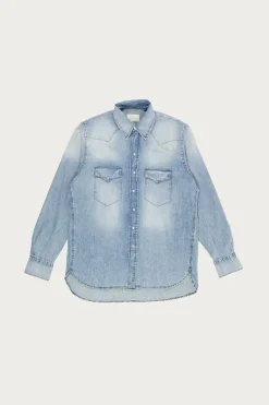 Shirts<Wythe Denim Pearlsnap Shirt - Washed Indigo