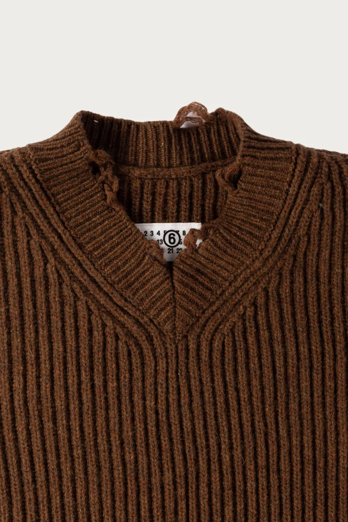 Sweaters<MM6 Maison Margiela Distressed V-Neck Sweater - Brown