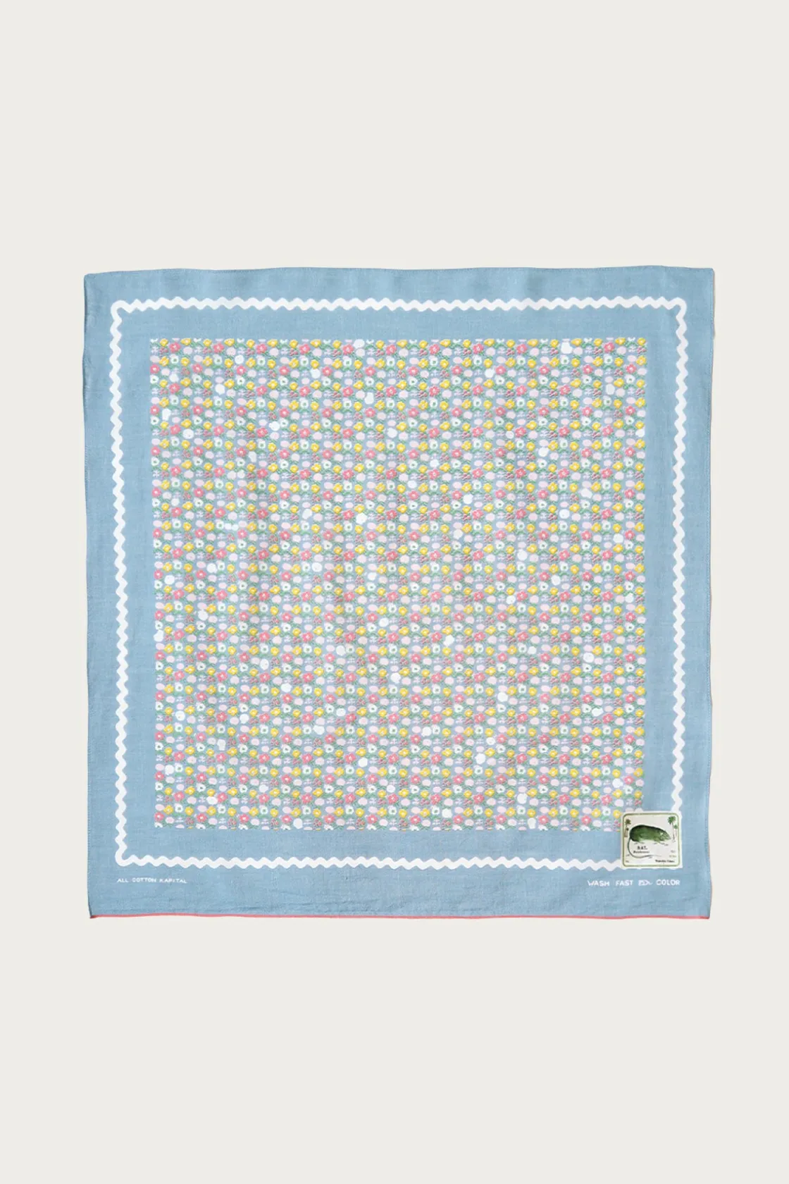 Accessories<Kapital Fastcolor Selvedge Bandanna (SKULL & FLOWER) - Sax