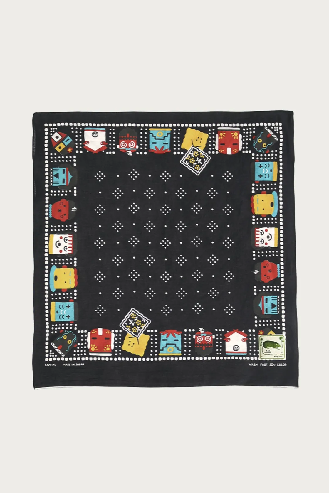 Accessories<Kapital Fastcolor Selvedge Bandanna (KACHINA & PECKISH RAINBOWY) - Black