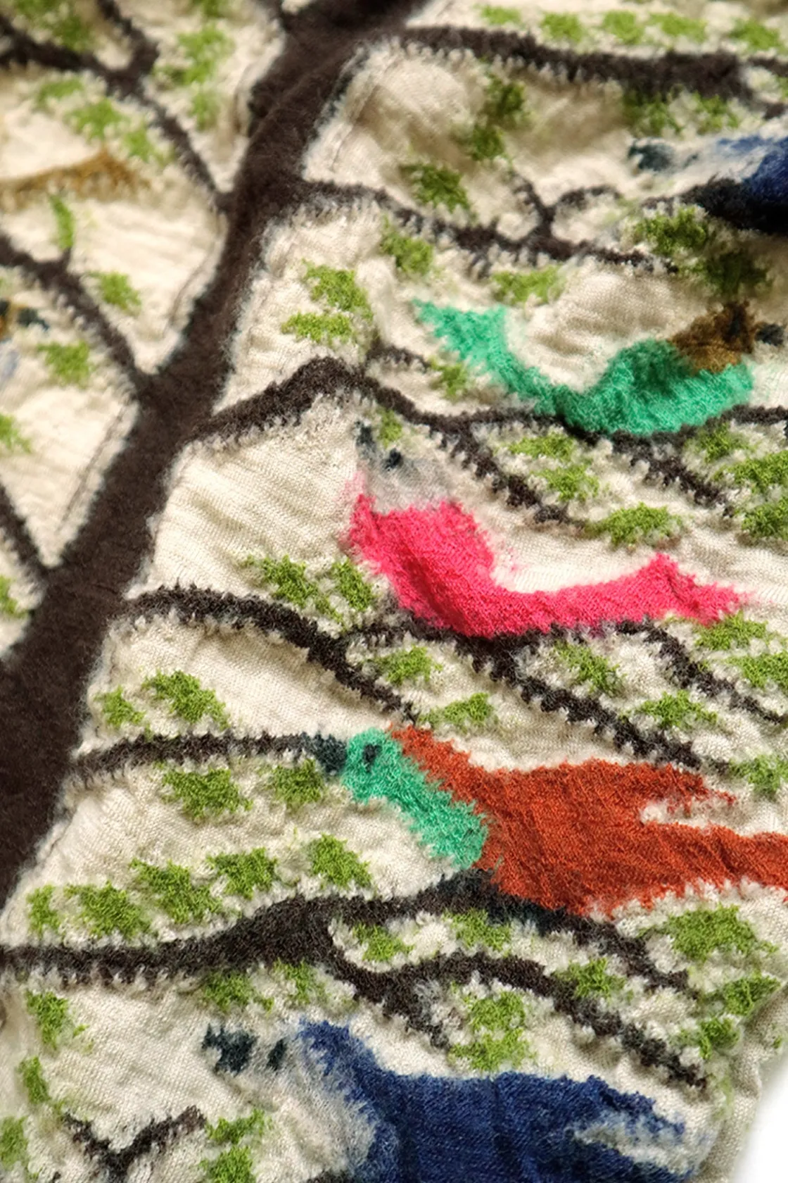 Accessories<Kapital Fulling Wool HAPPY Scarf BIRD TREE - Beige