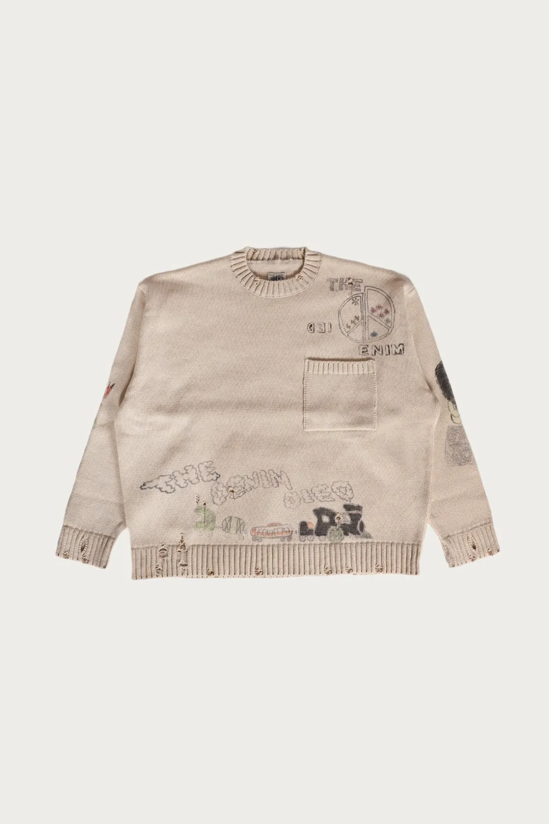 Sweaters<Kapital 5G Cotton Knit Crew Sweater (Memorial Paint Model) - Natural