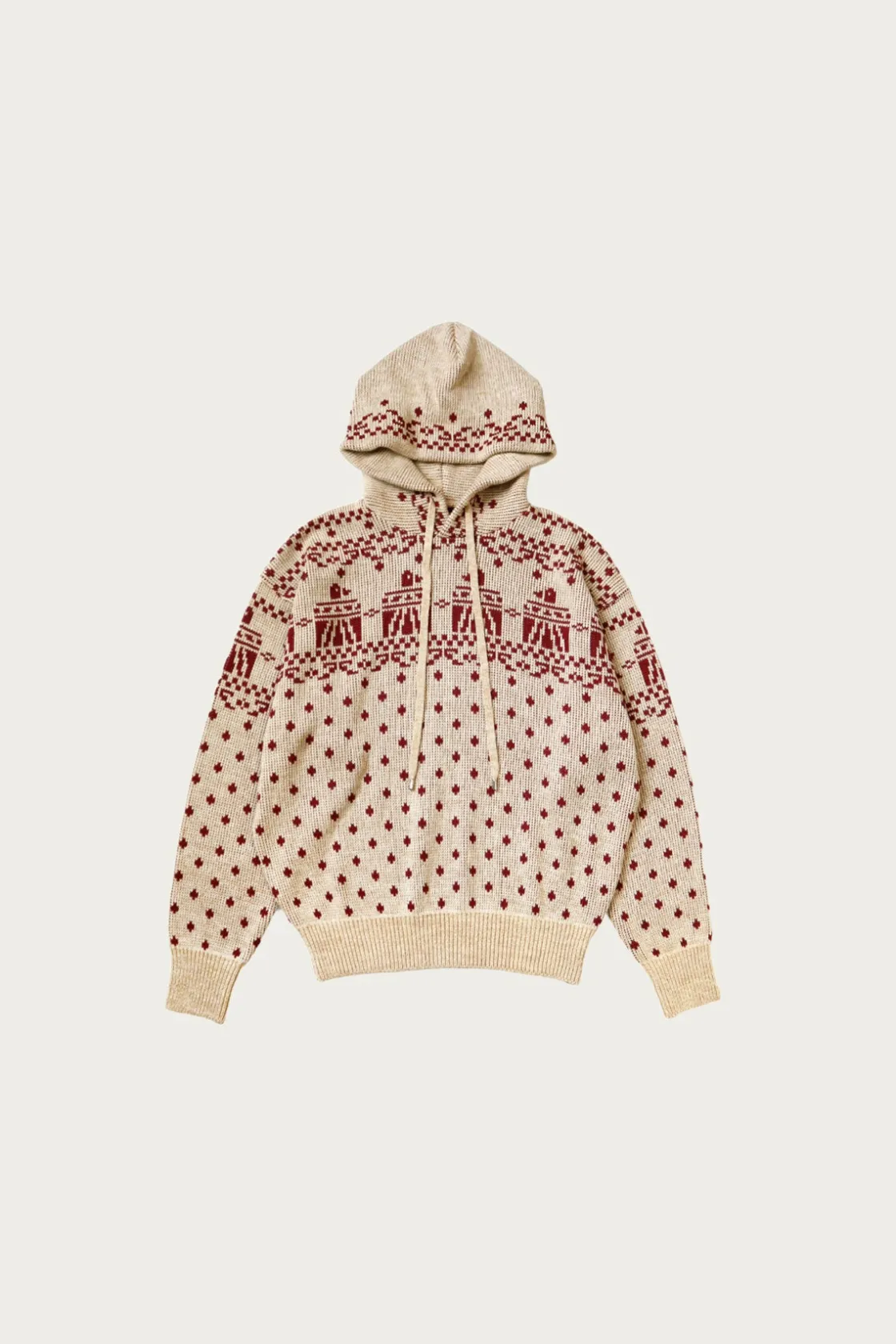 Sweaters<Kapital 5G Jacquard Knit Hood Sweater - Red