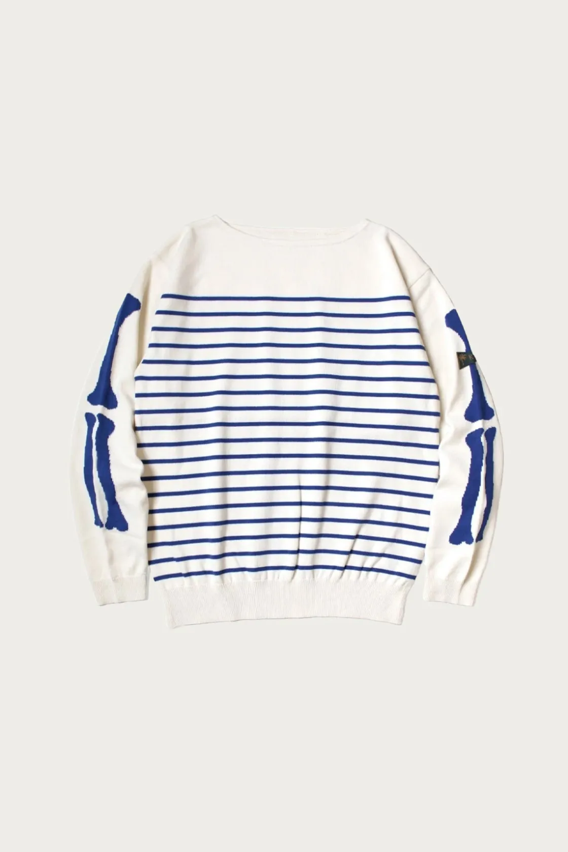 Sweaters<Kapital 12G Panel Stripe Knit Boat-Neck Sweater (BONE Sleeve) - Navy Blue