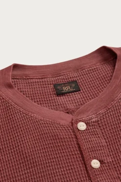 Tees And Sweats<RRL Garment-Dyed Waffle-Knit Henley Shirt - Wine
