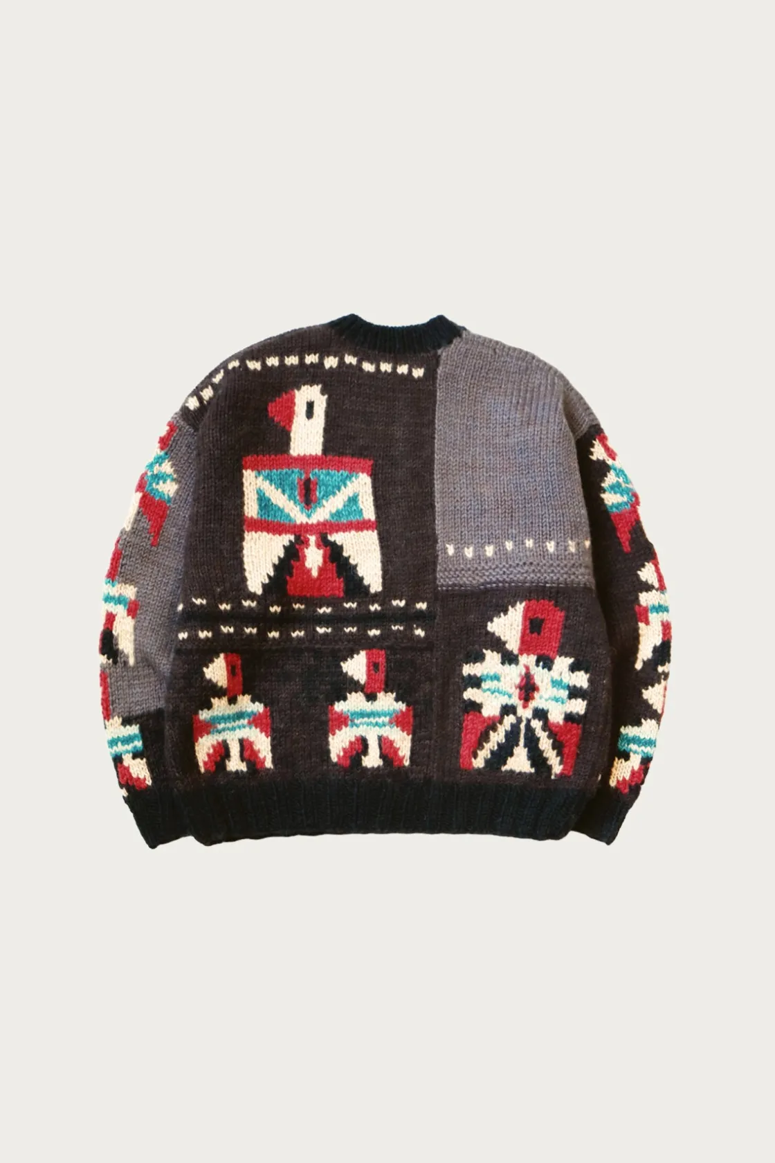 Sweaters<Kapital Hand Knit STD Cowichan Crew Sweater - Charcoal