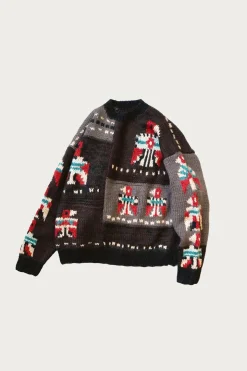 Sweaters<Kapital Hand Knit STD Cowichan Crew Sweater - Charcoal