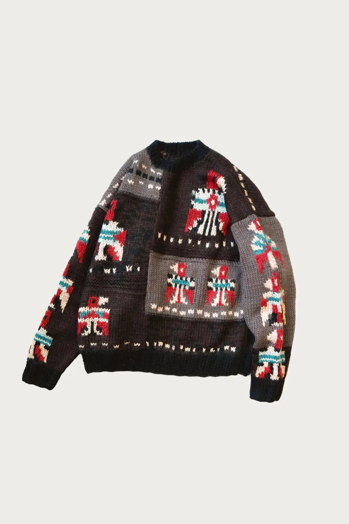 Sweaters<Kapital Hand Knit STD Cowichan Crew Sweater - Charcoal