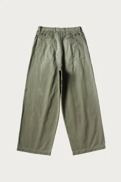 Pants<Kapital Herringbone FATIGUE Baggy Pants (RUSHFILED Remake) - Khaki