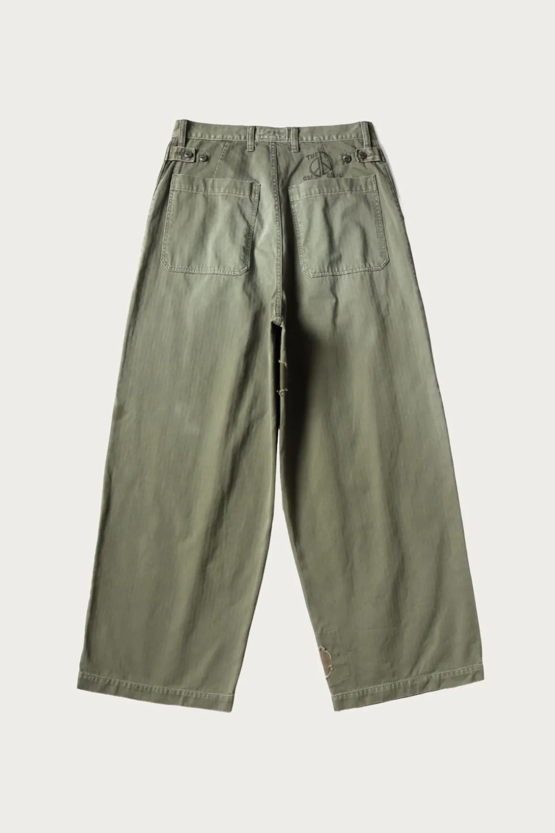 Pants<Kapital Herringbone FATIGUE Baggy Pants (RUSHFILED Remake) - Khaki