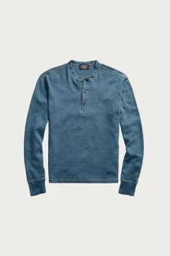 Shirts<RRL Indigo Jacquard-Knit Henley Shirt - Washed Blue Indigo
