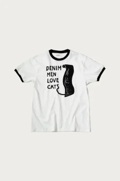 Shirts<Kapital 20/-Jersey Ringer T (DENIM MEN LOVE CATS SCRATCH) - White