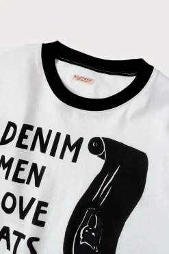 Shirts<Kapital 20/-Jersey Ringer T (DENIM MEN LOVE CATS SCRATCH) - White