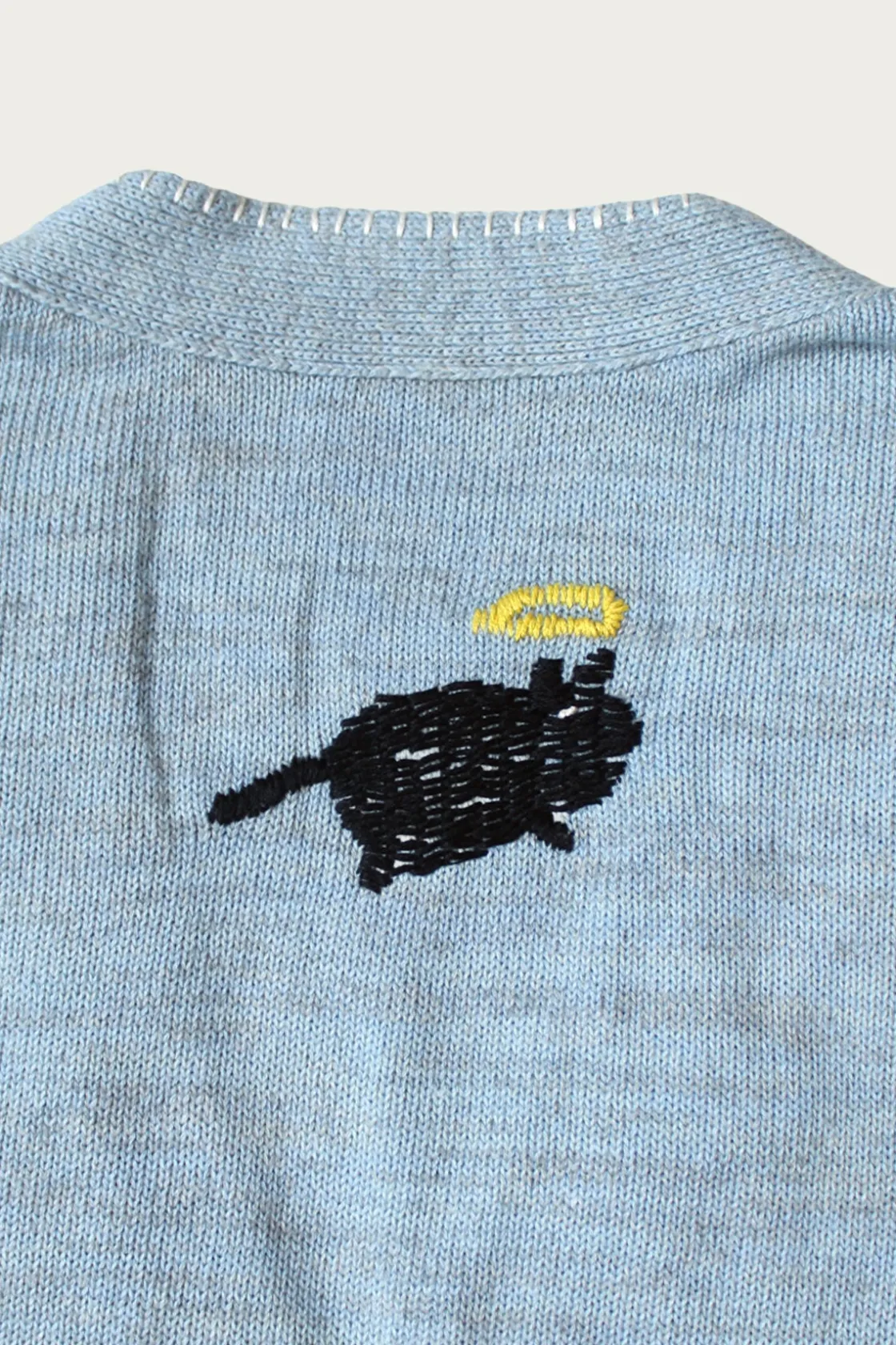 Sweaters<Kapital Knit x Chambray Cardigan (Raven & Cat Embroidery) - Sax