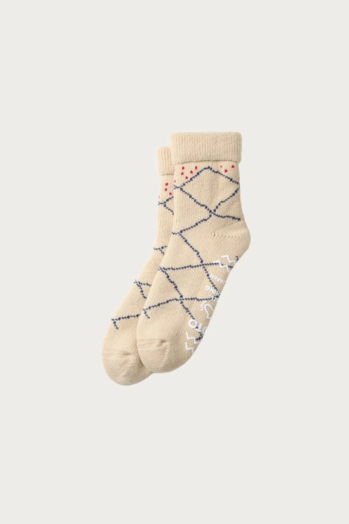Accessories<Rototo Merino Lambs Wool Room Socks "Beni Ouarain" - Ecru/Blue