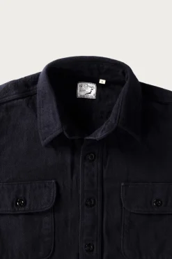 Pants<orSlow Organic Cotton Relax Fit Flannel Shirt - Navy