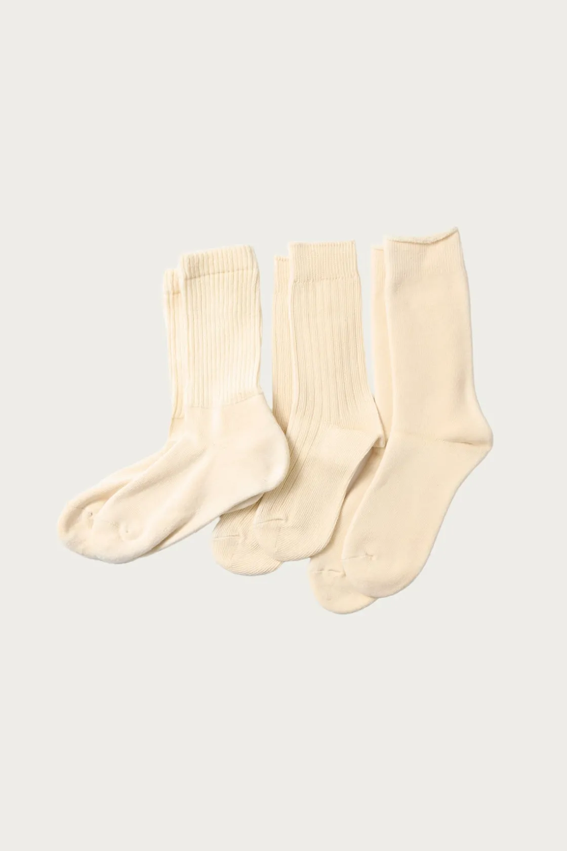 Accessories<Rototo Organic Daily 3 Pack Crew Socks - Ecru