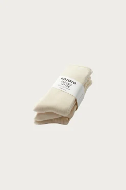 Accessories<Rototo Organic Daily 3 Pack Crew Socks - Ecru