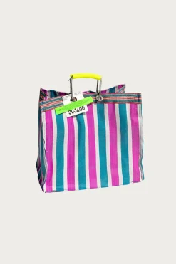 Accessories<Puebco Recycled Plastic Stripe Bag Square - Green/Pink