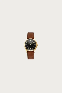 Accessories<Kuoe Watches Royal Smith 90-006 - Black Dial/Gold Case/Brown Leather Strap