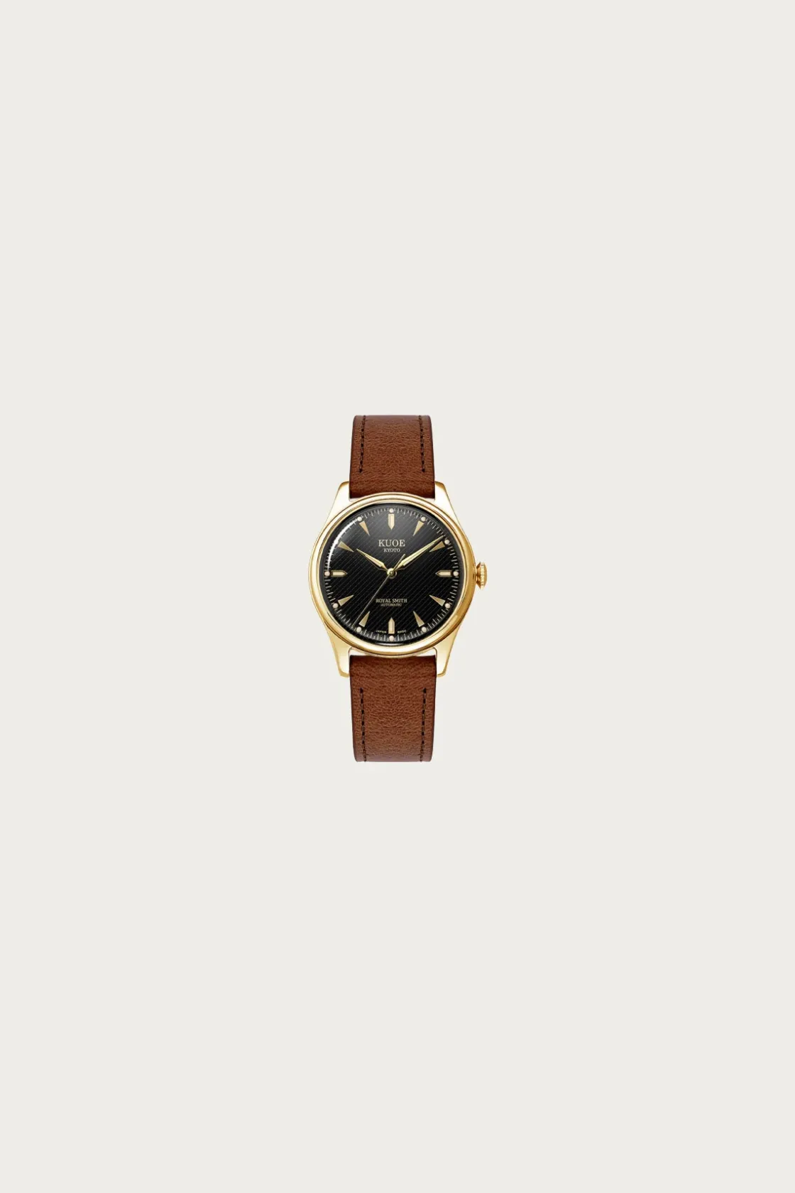 Accessories<Kuoe Watches Royal Smith 90-006 - Black Dial/Gold Case/Brown Leather Strap