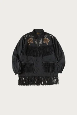 Coats, Jackets, And Vests<Kapital Stretch Nylon Fringed Coach JKT - Black