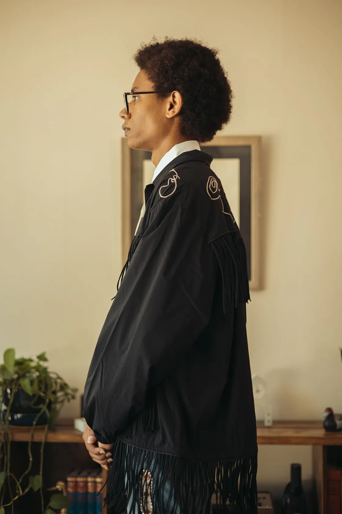 Coats, Jackets, And Vests<Kapital Stretch Nylon Fringed Coach JKT - Black