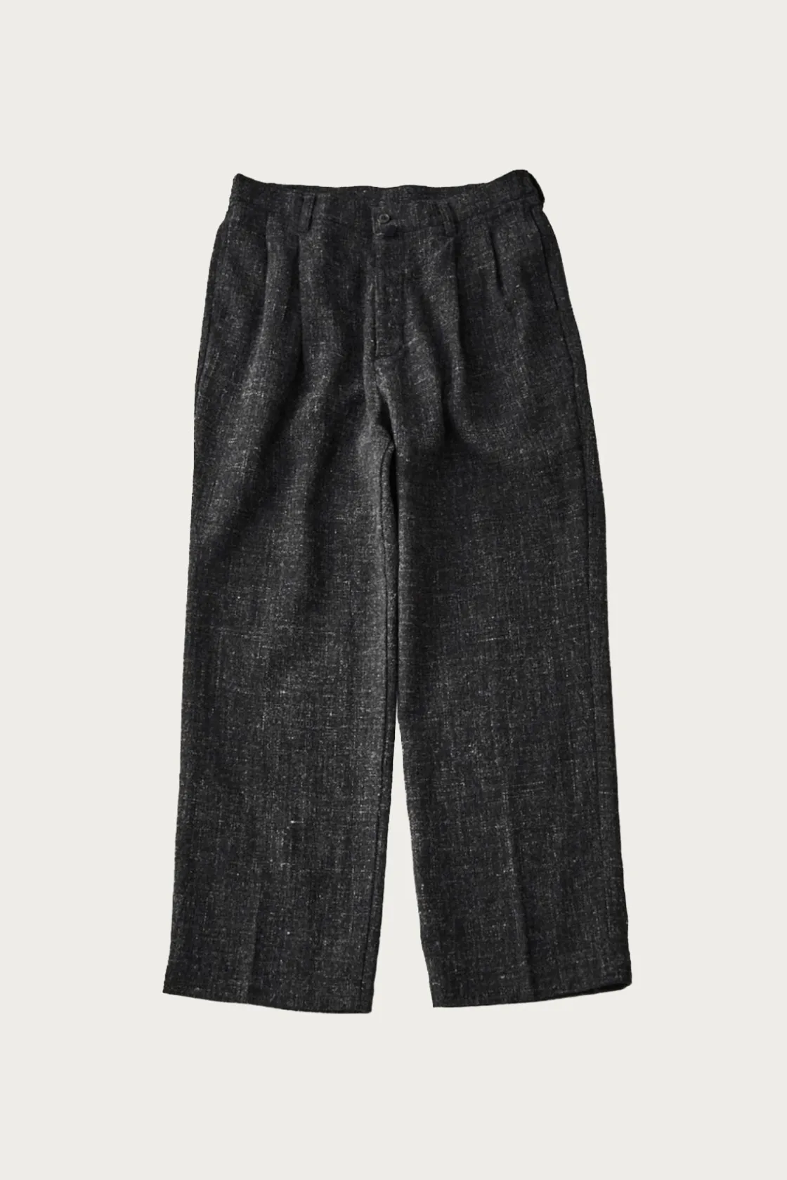 Pants<CONFECT Wool Cotton Linen Melange Tweed Trousers - Black